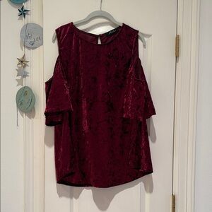 Elegant Velvet Cold Shoulder Blouse in Deep Burgundy